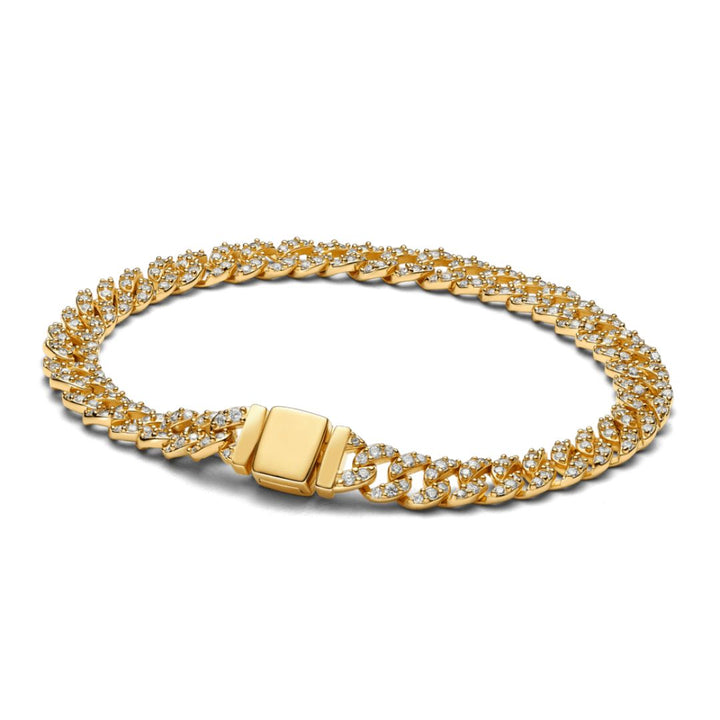 Zeitloses kubanisches Armband aus Goldfarben mit Pavé-Besatz