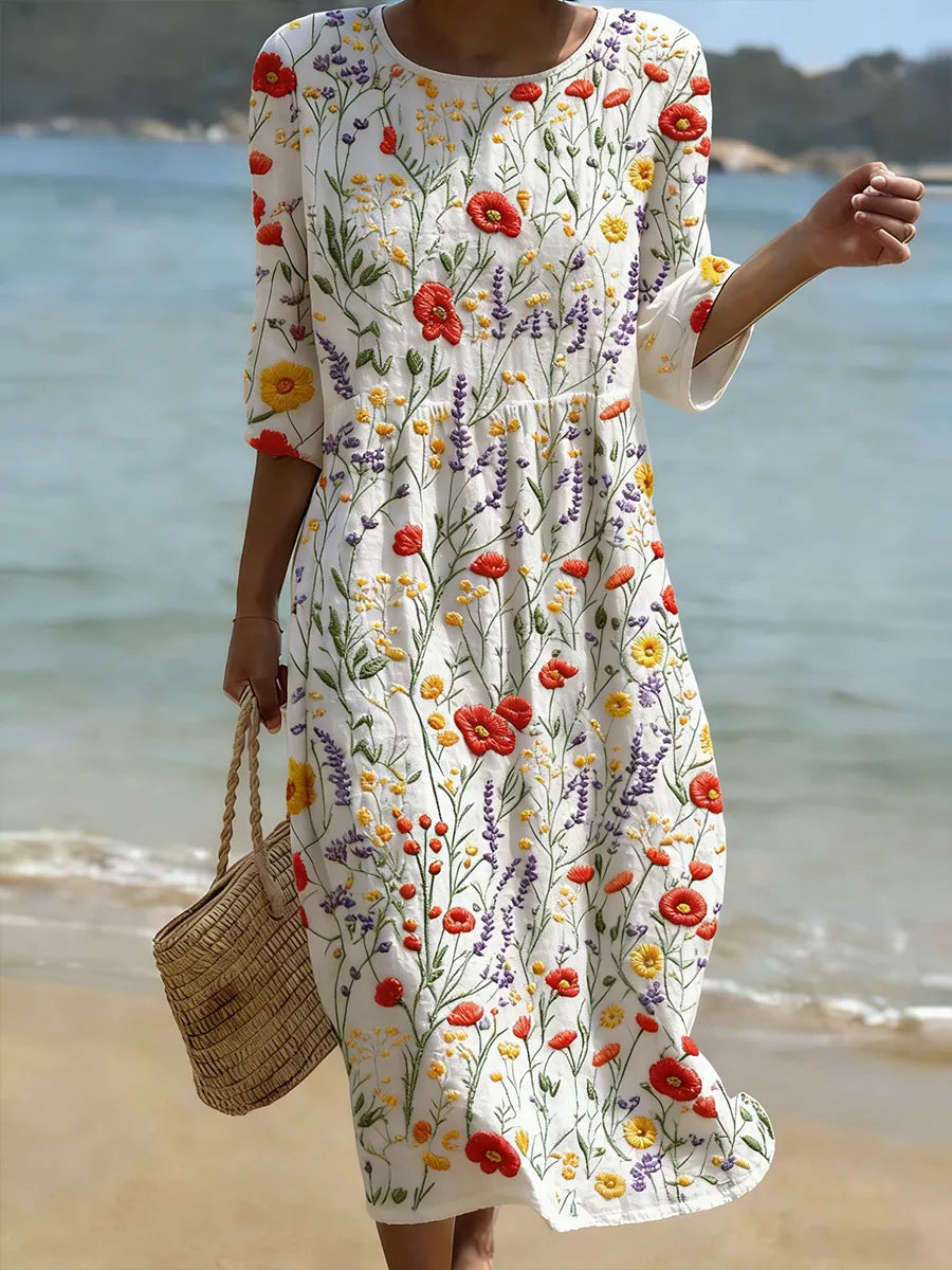 Valentina florales Maxikleid mit Rundhals foto 1