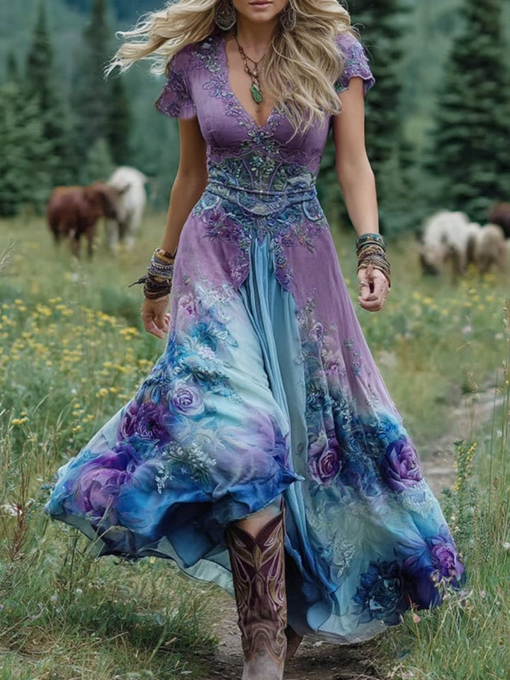 Aurelia Blumen Maxikleid mit V-Ausschnitt foto 5