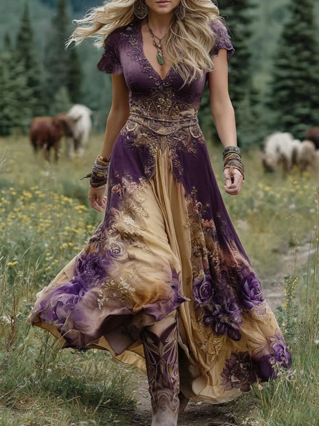Aurelia Blumen Maxikleid mit V-Ausschnitt foto 6