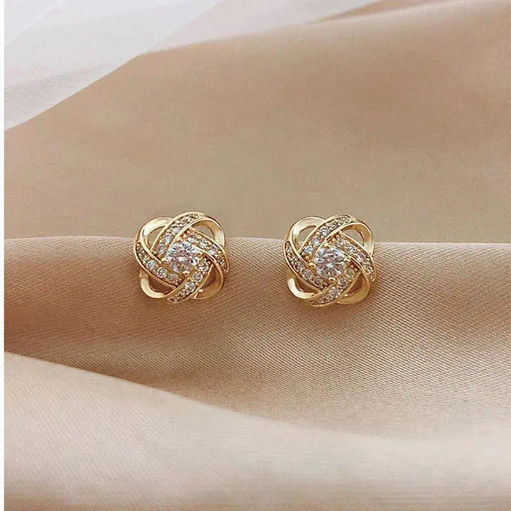 Golden Spiral Blumen Kristall Stecker Ohrringe