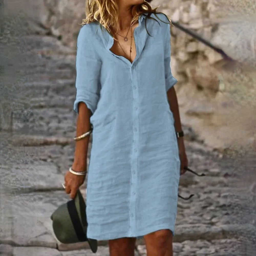 Selene Leinenkleid für Frauen in fließender Passform foto 3
