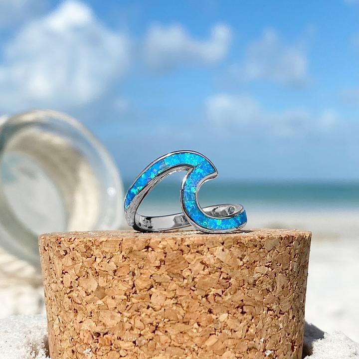Silberfarbener Blauer Opal Wellenring