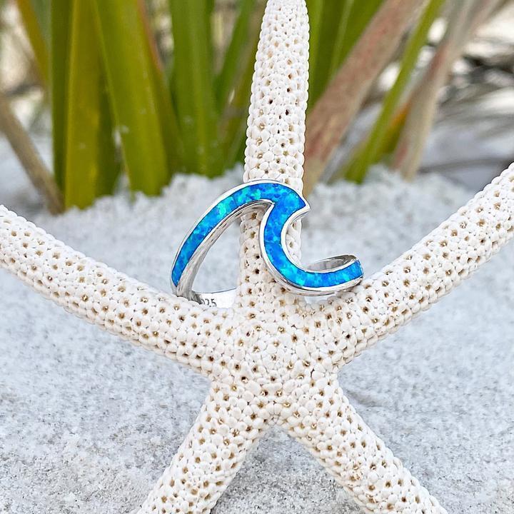 Silberfarbener Blauer Opal Wellenring