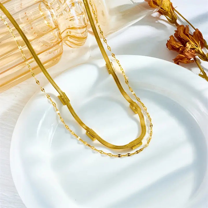 Retro-Doppelschicht-Halsband Sorella Gem | Goldfarben