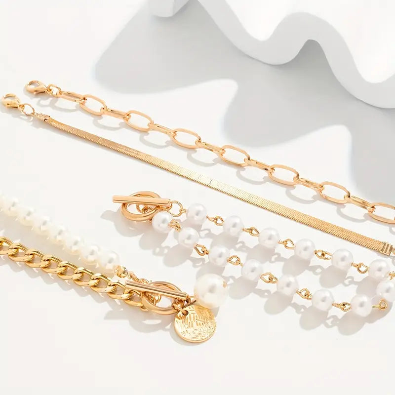 Elegantes 4-teiliges Goldfarbenes Armband-Set – Schlange, und Glieder