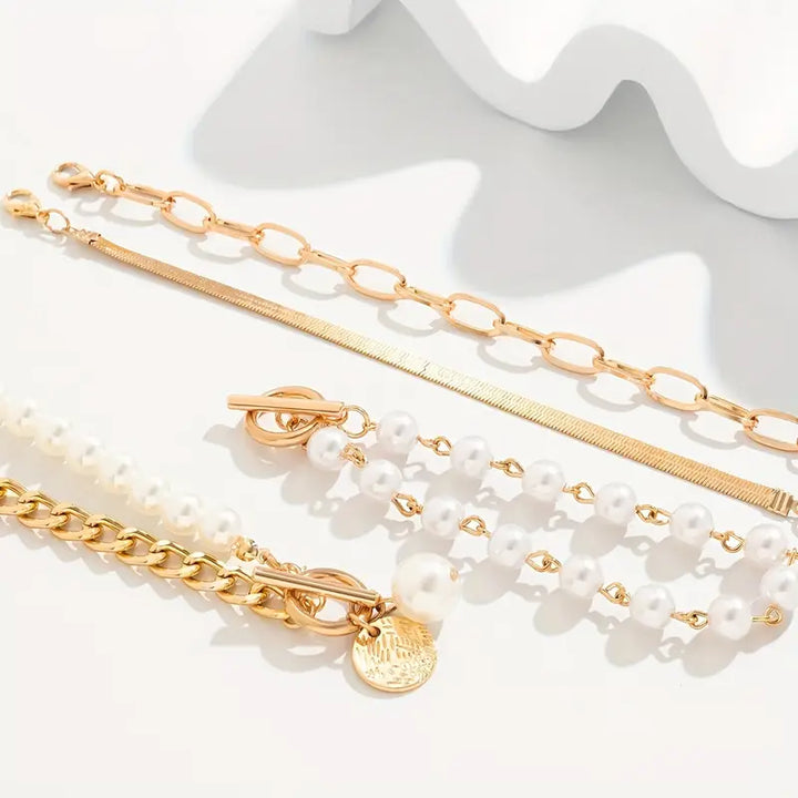 Elegantes 4-teiliges Goldfarbenes Armband-Set – Schlange, und Glieder
