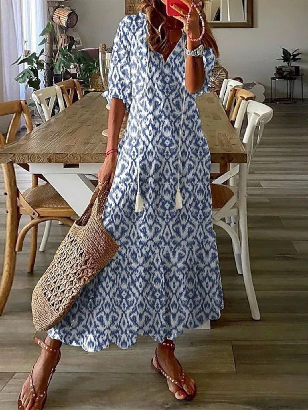 Poppy Boho Strandkleid mit tiefem V-Ausschnitt foto 1