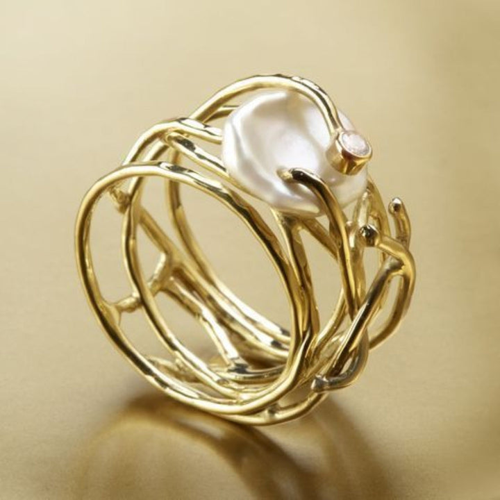 Bague rétro en or et perle
