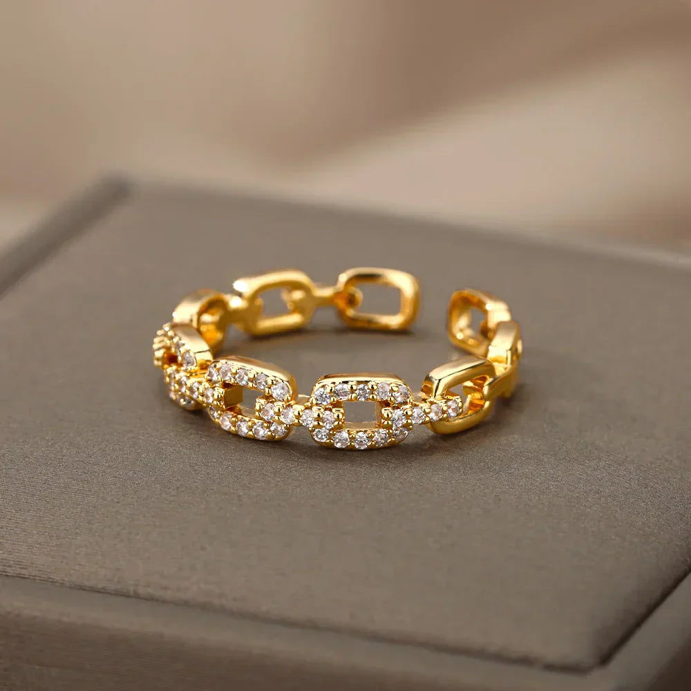 Goldfarbener Kettenlink Kristall Ring
