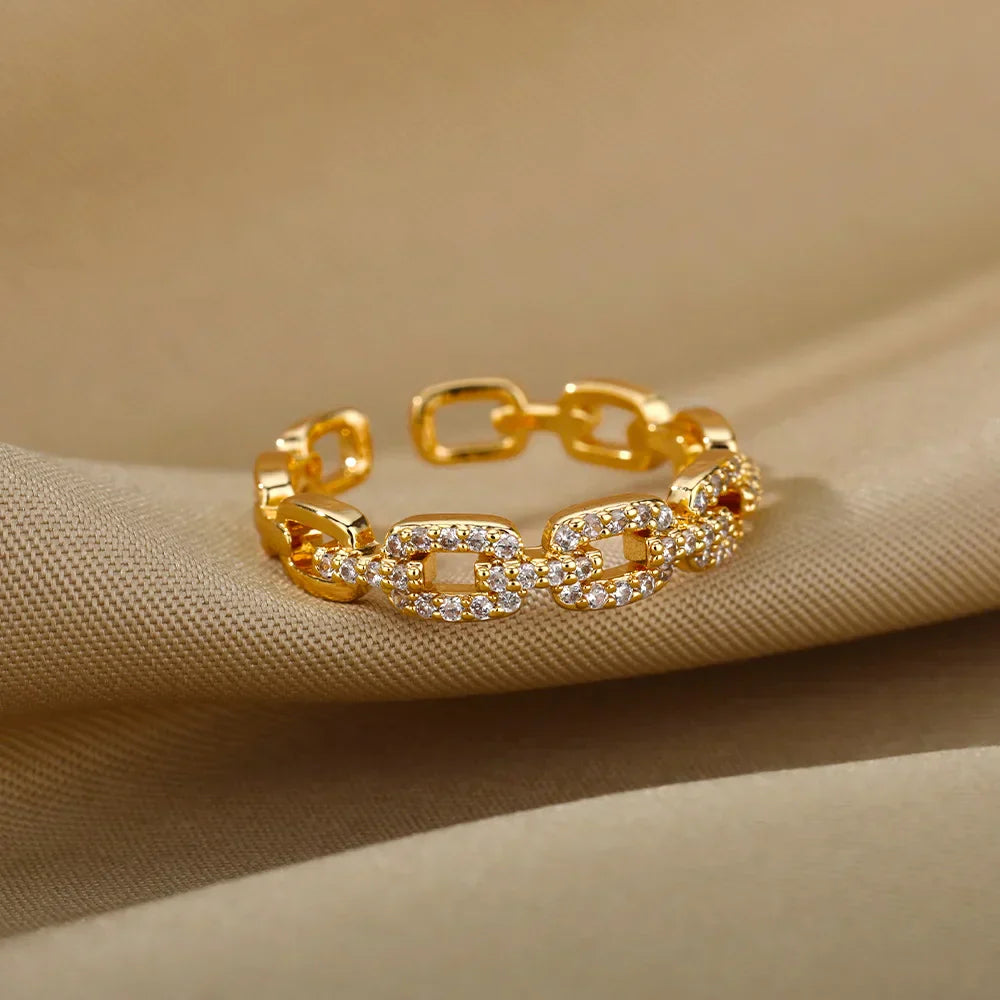 Goldfarbener Kettenlink Kristall Ring