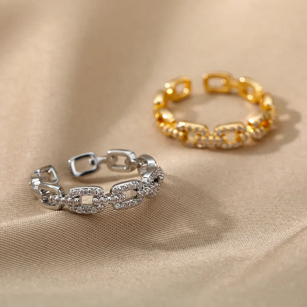 Goldfarbener Kettenlink Kristall Ring