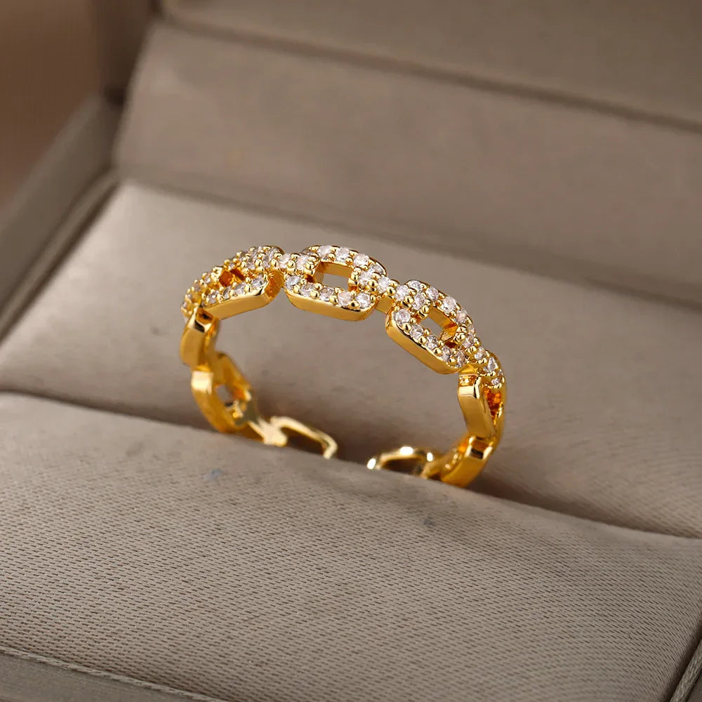Goldfarbener Kettenlink Kristall Ring