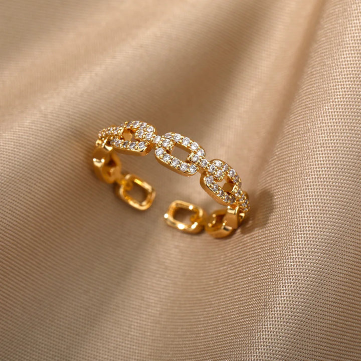 Goldfarbener Kettenlink Kristall Ring