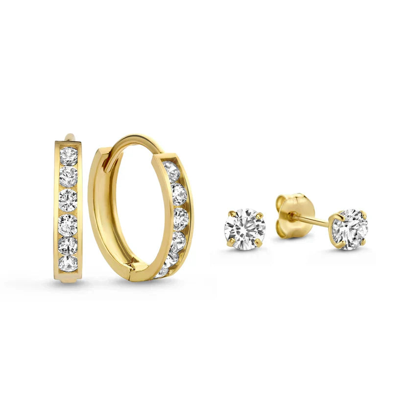 Elegantes Brillane Goldfarben-Ohrring-Set mit Steinen