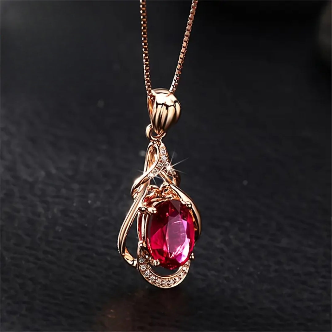 Elegante Rote und Goldfarbene Kristall Halskette