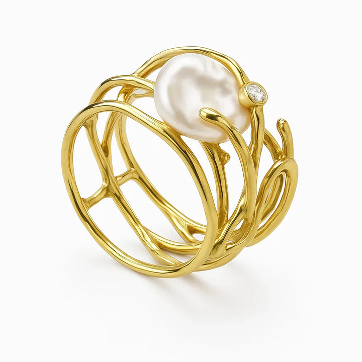 Bague rétro en or et perle