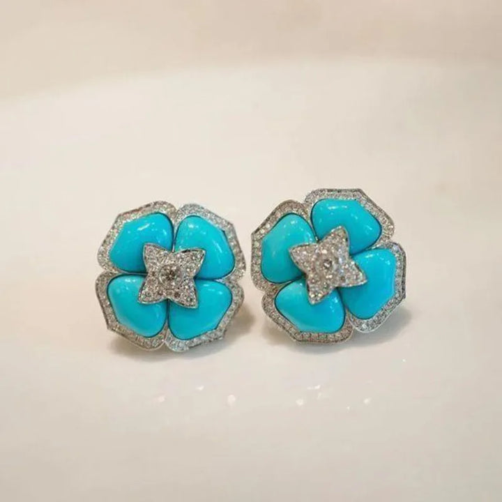 Elegante Silberfarbene Blaue Blumenohrringe