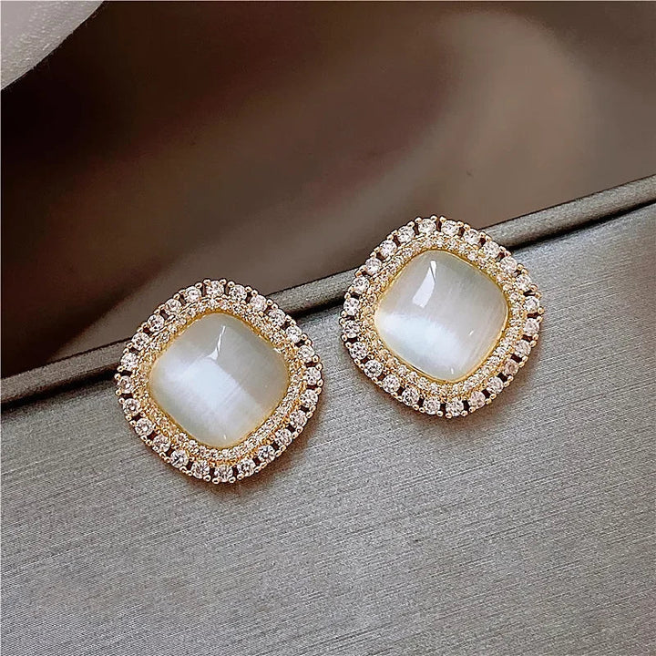 Schicke Quadratische Opal et Zirconia Kristall Steckohrringe