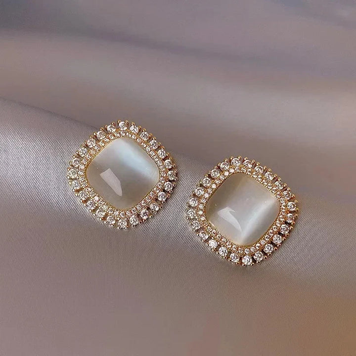 Schicke Quadratische Opal et Zirconia Kristall Steckohrringe