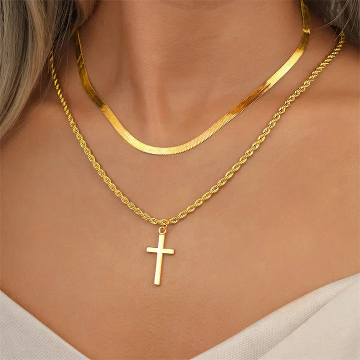 Unisex Goldfarbene Kreuz Halskette