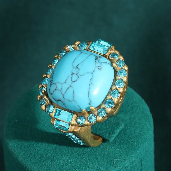Vintage Art Deco Türkis Goldfarbener Ring