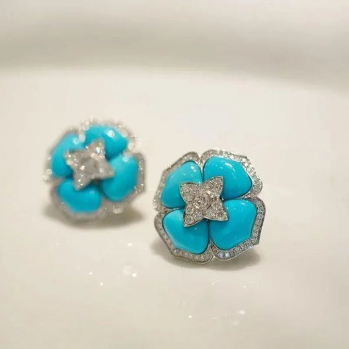 Elegante Silberfarbene Blaue Blumenohrringe