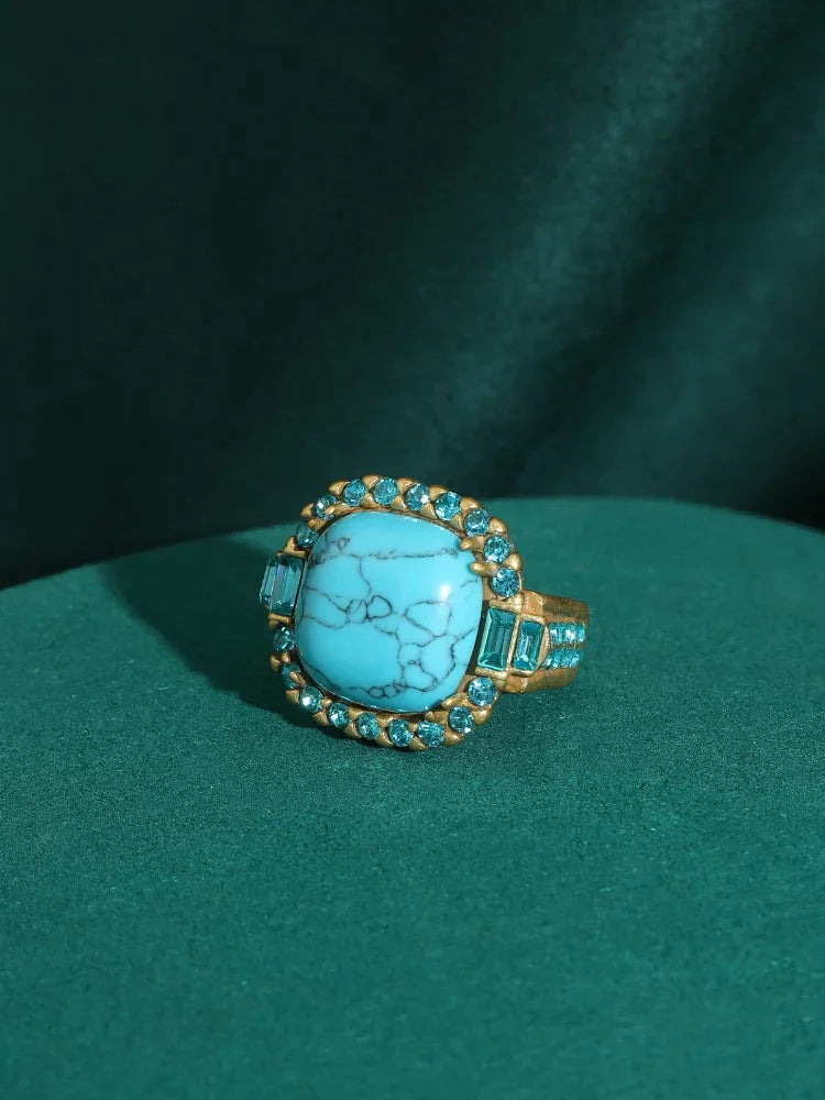 Vintage Art Deco Türkis Goldfarbener Ring