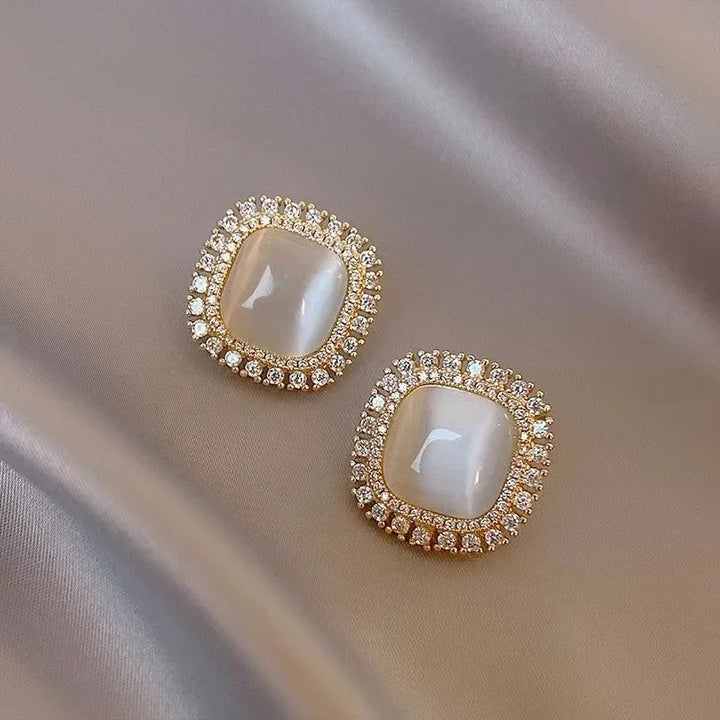 Schicke Quadratische Opal et Zirconia Kristall Steckohrringe
