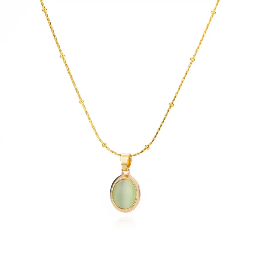 Schicke Goldfarbene Edelstahl Halskette mit Wassertropf Opal Anhänger