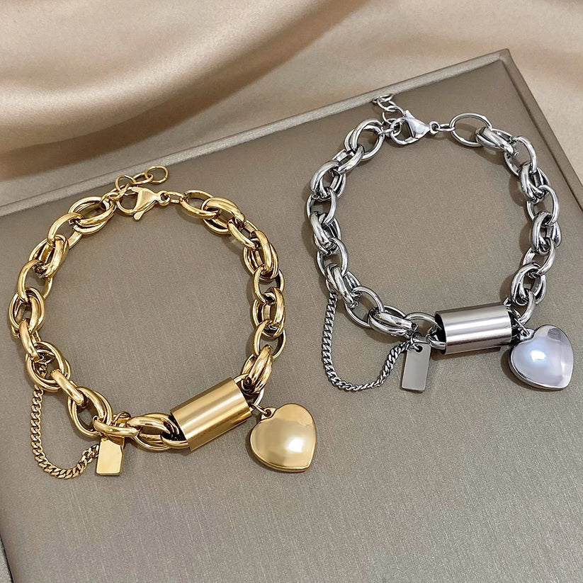 Elegantes, herzförmiges, klobiges Armband aus Goldfarben