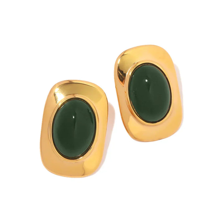 Vintage 18K Goldfarbene Grüne Opal Oval Ohrringe