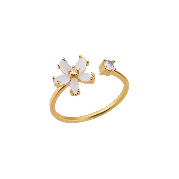 Romantischer Goldfarbener Zirkonia Fünfblättriger Blumenring