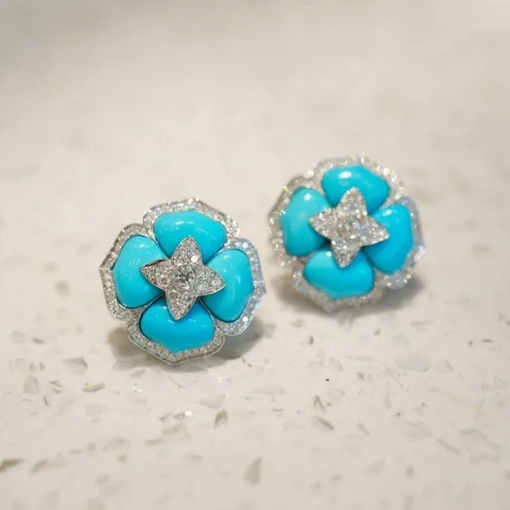 Elegante Silberfarbene Blaue Blumenohrringe