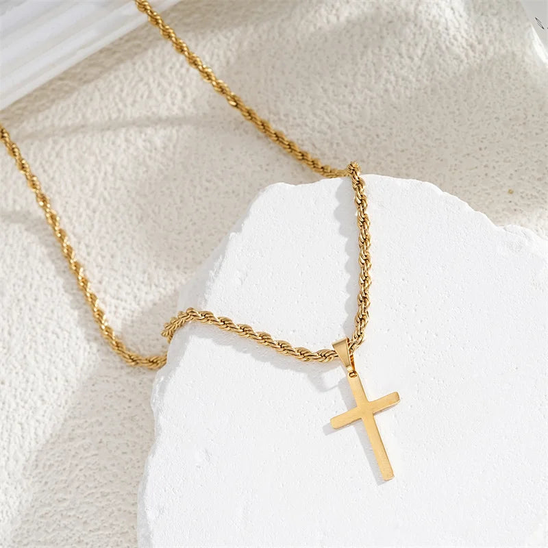 Unisex Goldfarbene Kreuz Halskette