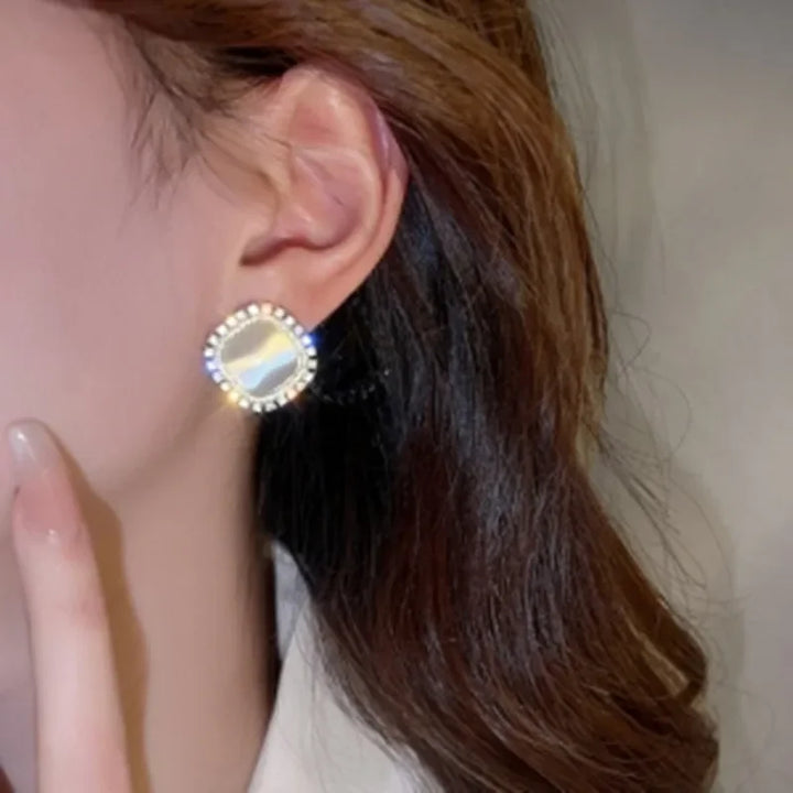 Schicke Quadratische Opal et Zirconia Kristall Steckohrringe