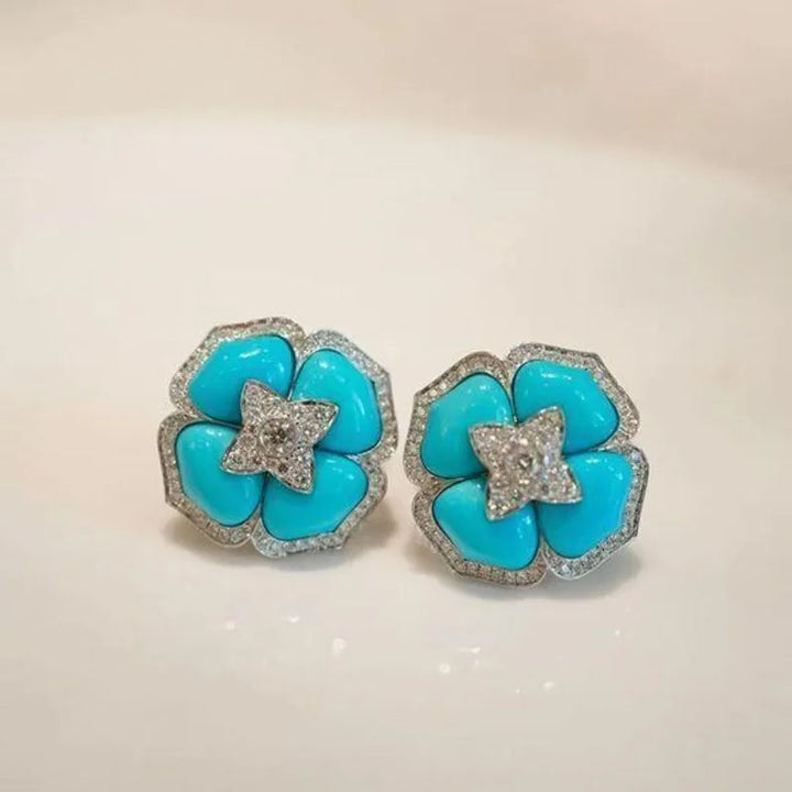 Elegante Silberfarbene Blaue Blumenohrringe
