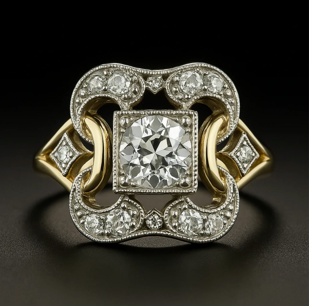 Klassischer Goldfarbener Ring Mit Vintage Zirkonia