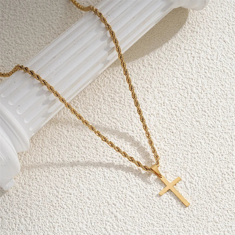 Unisex Goldfarbene Kreuz Halskette