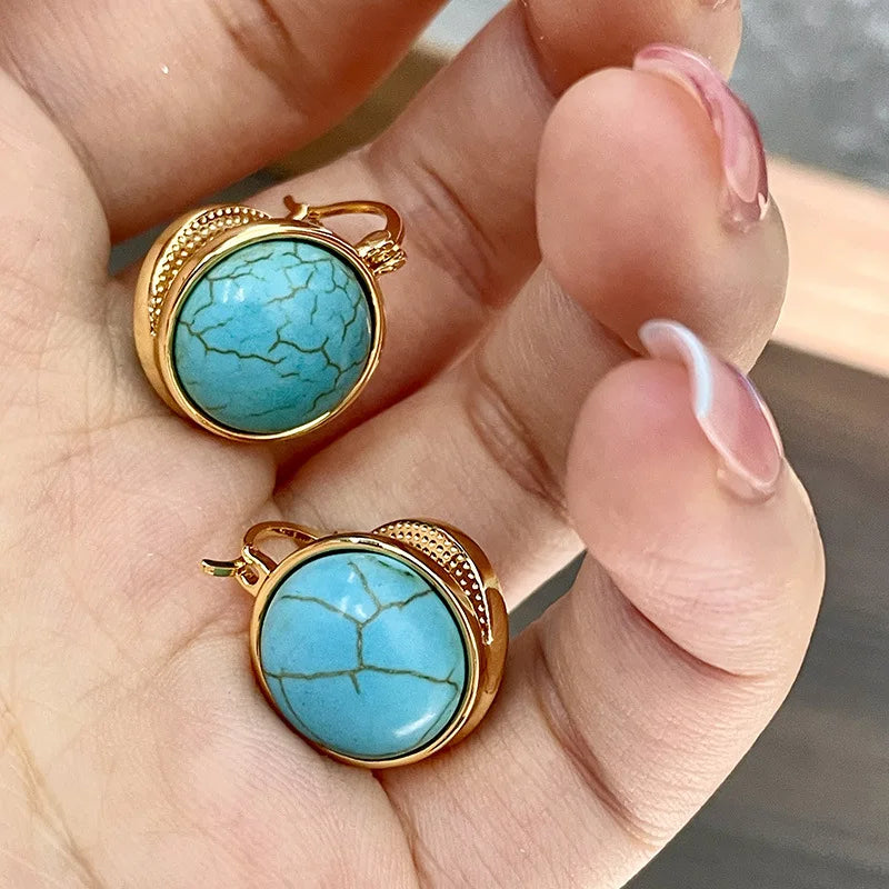 Elegante Vintage Geometrische Türkis Ohrstecker