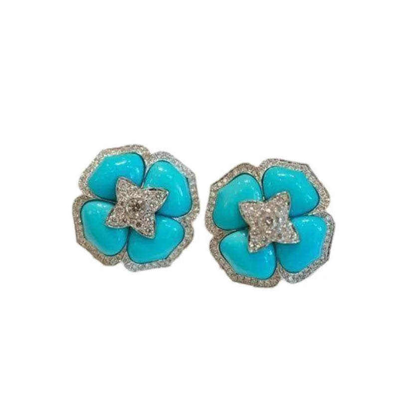 Elegante Silberfarbene Blaue Blumenohrringe