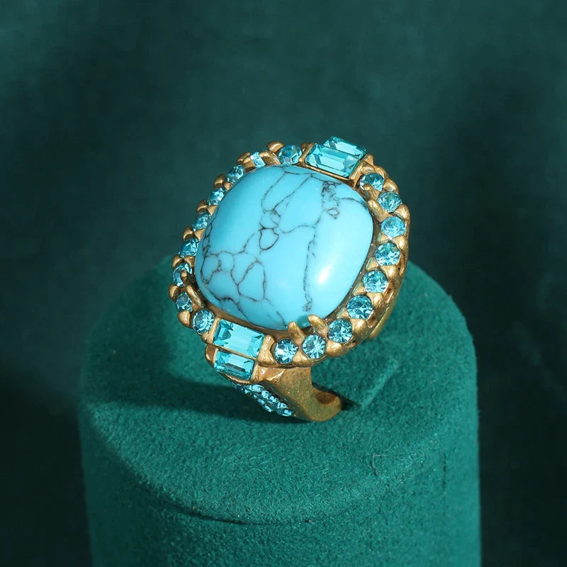 Vintage Art Deco Türkis Goldfarbener Ring