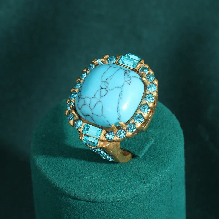 Vintage Art Deco Türkis Goldfarbener Ring