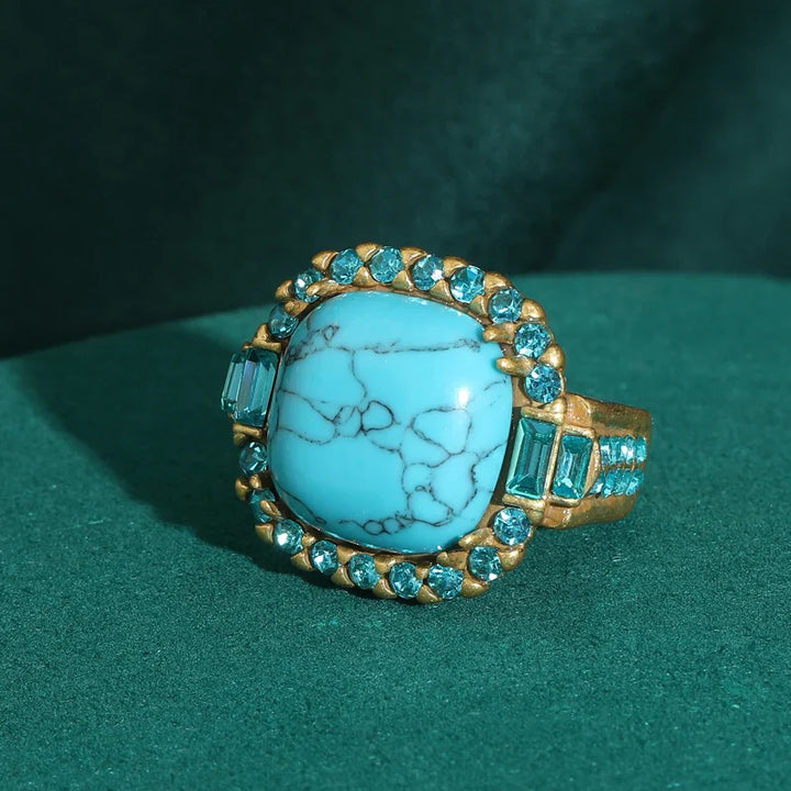 Vintage Art Deco Türkis Goldfarbener Ring