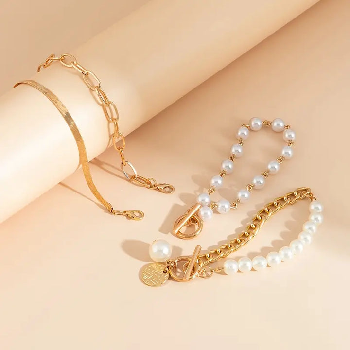 Elegantes 4-teiliges Goldfarbenes Armband-Set – Schlange, und Glieder