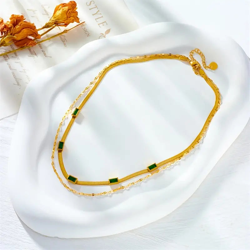 Retro-Doppelschicht-Halsband Sorella Gem | Goldfarben