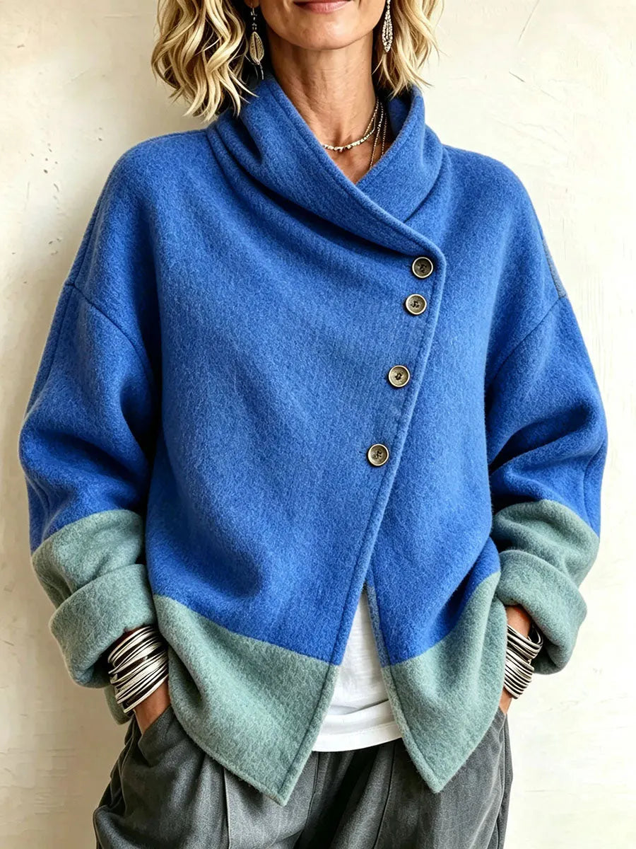 Asymmetrische Damen Strickjacke aus Wollmix in Blau