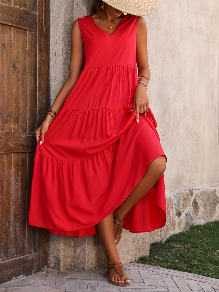 Baumwoll Maxikleid im Boho-Stil für Hochzeitsgäste in Rot