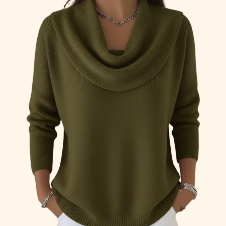 Baumwoll-Strickjacke für Damen mit Kuhkragen in Army Green