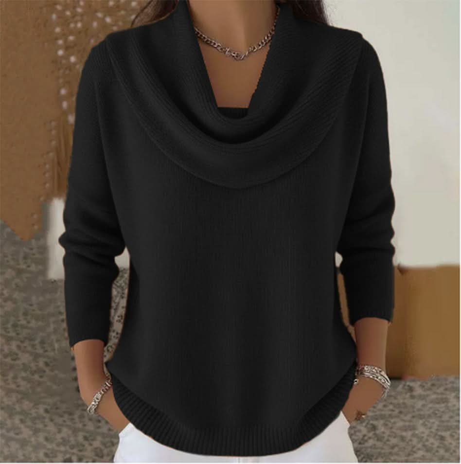 Baumwoll-Strickjacke für Damen mit Kuhkragen in Schwarz